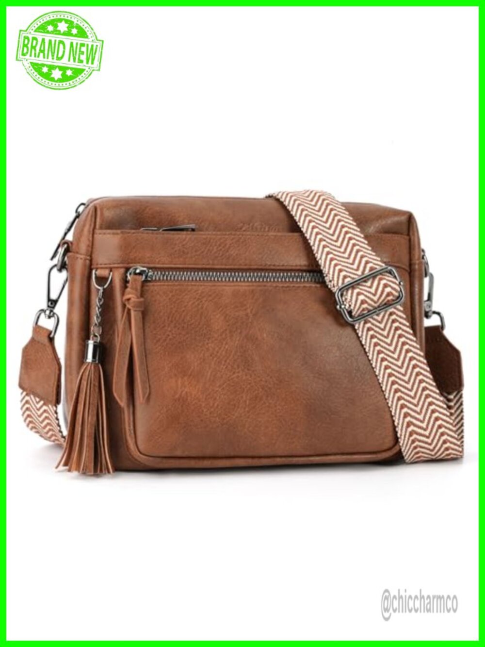 Vegan Leather Crossbody Bag Multi Pocket Shoulder Handbag with Tassel